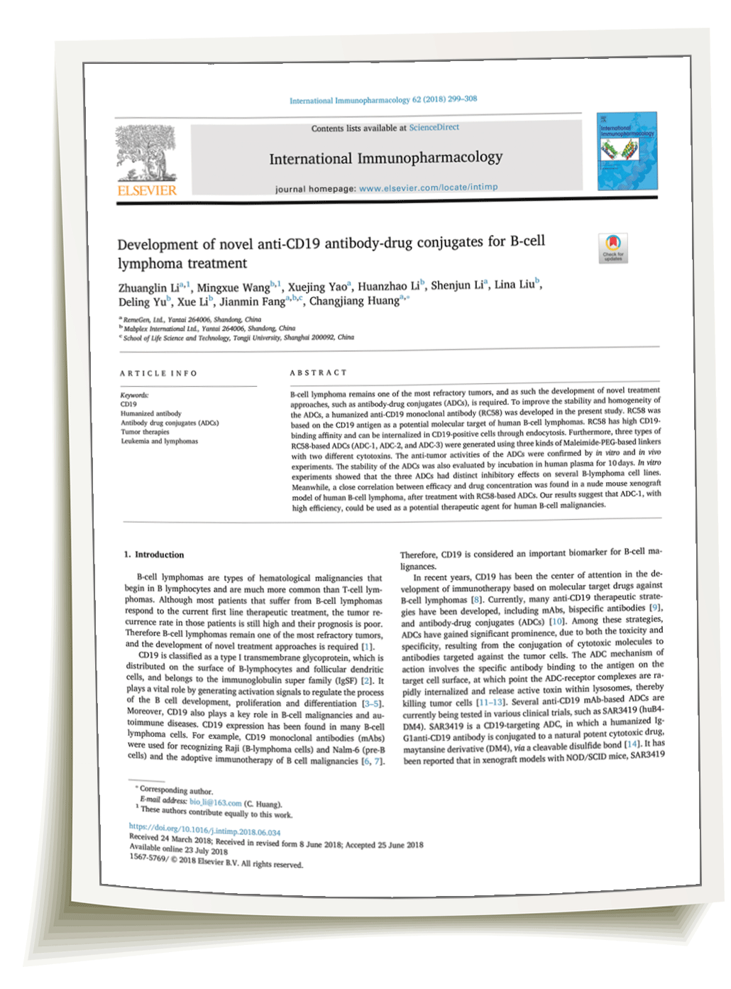 47960358-Li et al Intl Immunopharm. paper on antiCD19 mAb