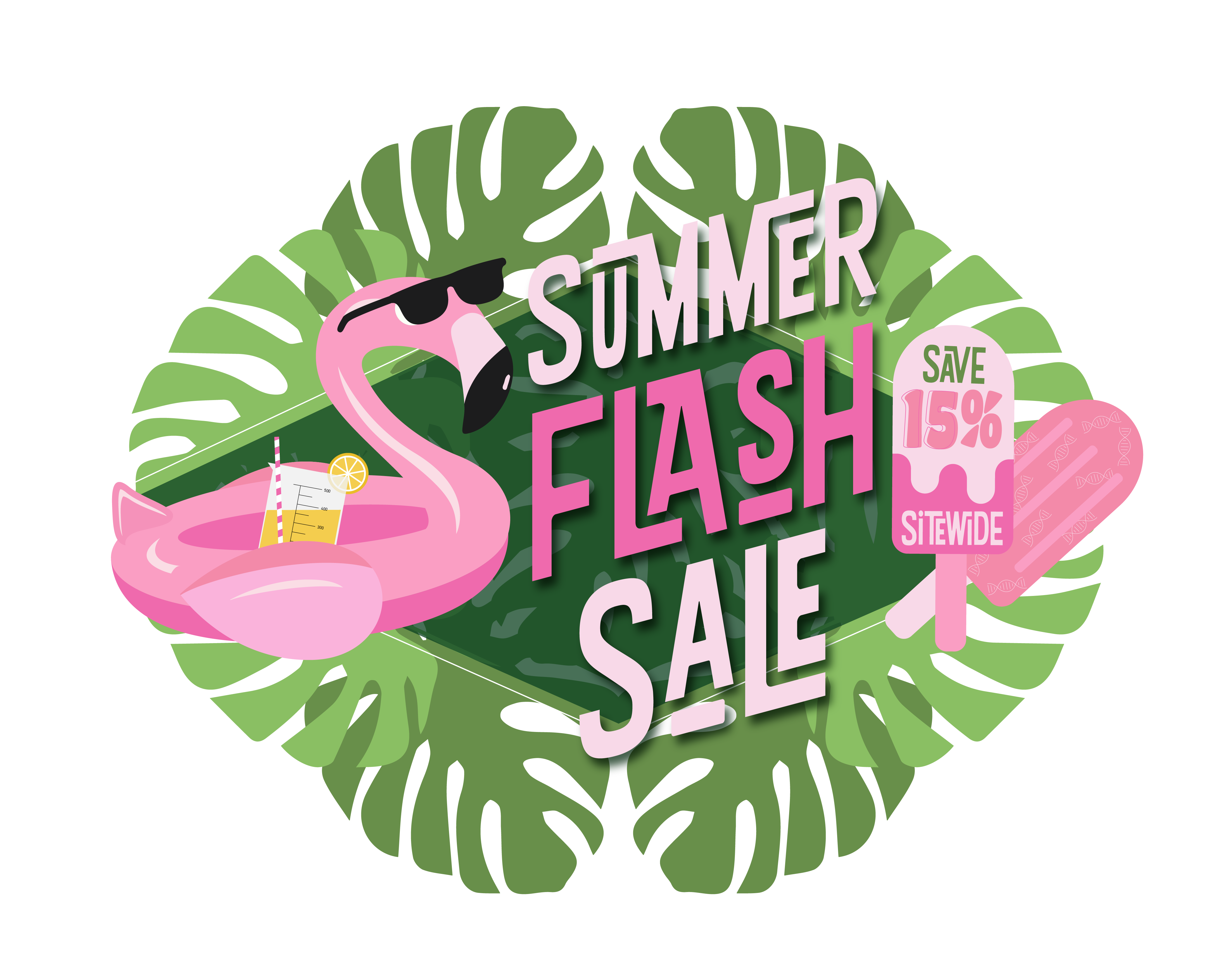 Summer Flash Sale Logo with 15% off Sitewide Savings