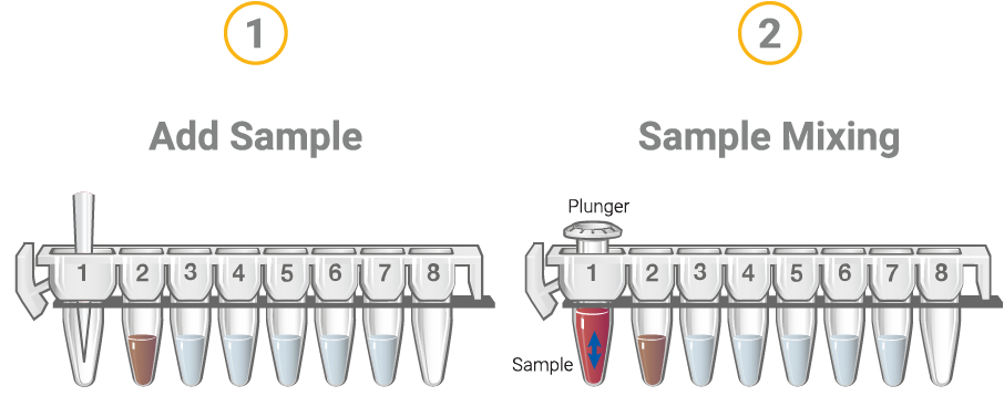 Schematic of sample addition and sample mixing in the Maxwell cartridge.