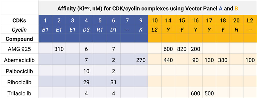 NanoBRET™ TE CDK Selectivity System Intracellular Affinity Data Table