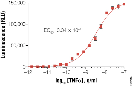 HEK293细胞对tnf - α滴定的反应。