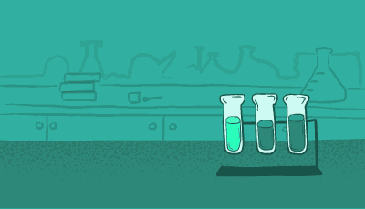 A scientist checks on three test tubes filled with different liquids 